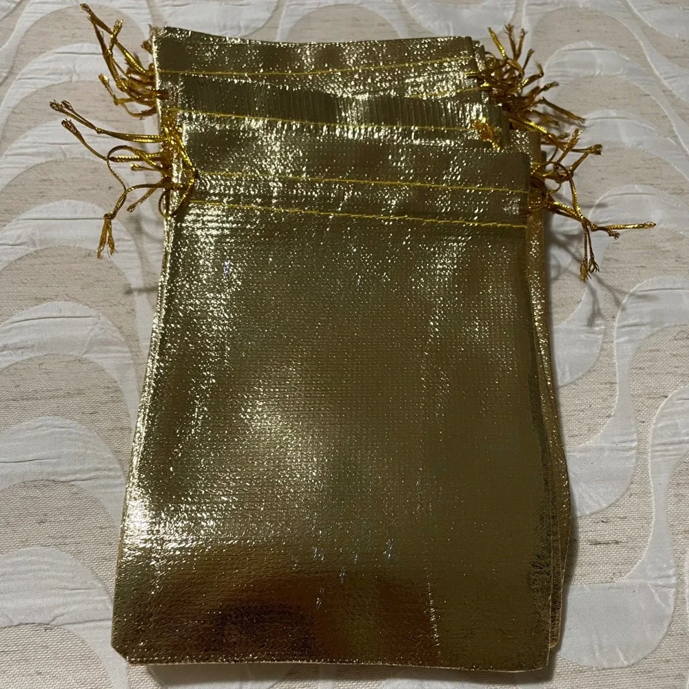 12 Pack Gold Metallic Drawstring Gift Bags 5x7 Jewelry Favor Pouches Shimmer